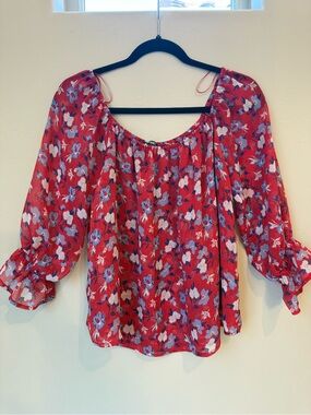 Express Red Floral Off-Shoulder Peasant Blouse